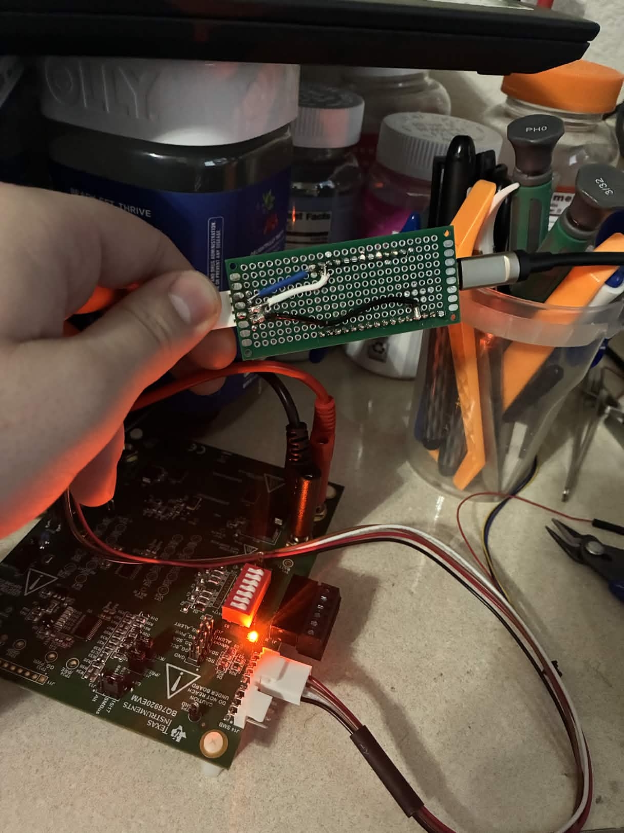 Back view: perf board wiring