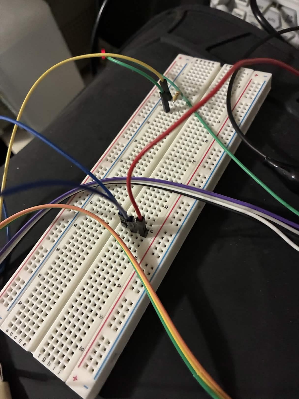 Breadboard with the 4.7k nTRST pull-up resistor and wiring